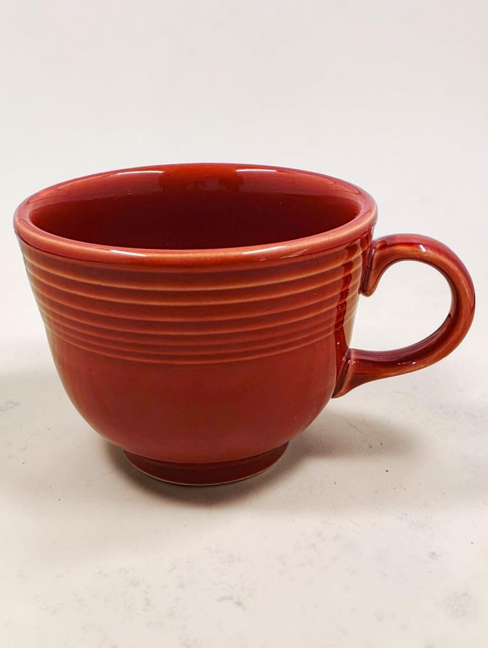 Fiesta Paprika Flat Cup Homer Laughlin Embossed Stripe Border Double Stamp